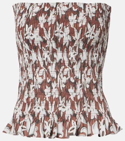Faithfull Lucie Floral Shirred Cotton Bandeau Top In Brown
