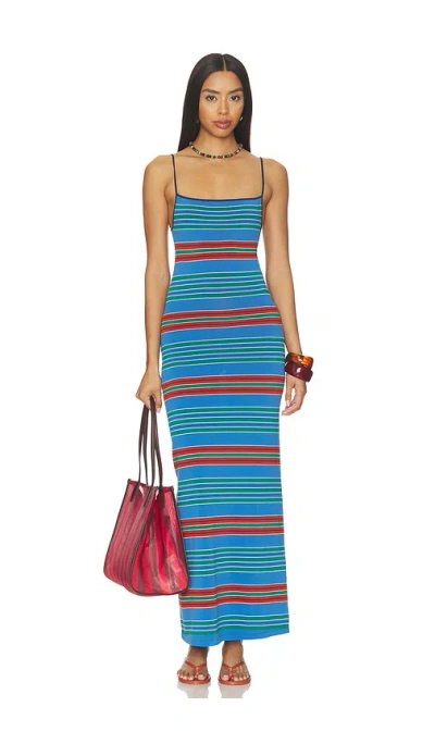 Faithfull Lucy Striped Cotton-blend Maxi Dress In Blue