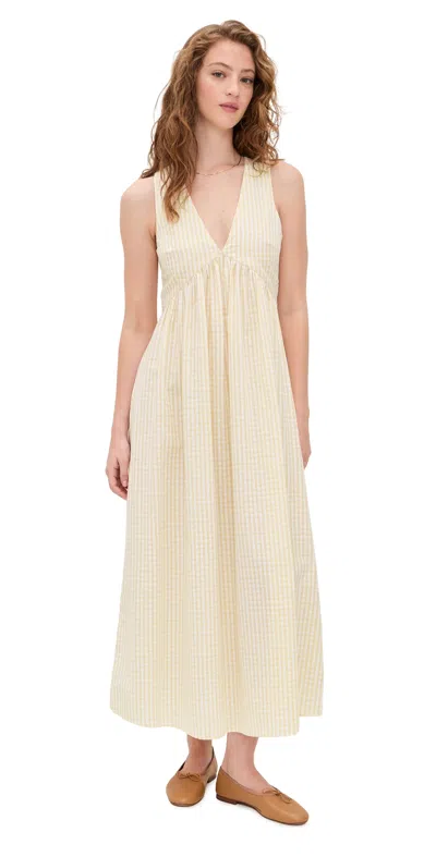 Faithfull Lune Midi Dress Butter Textured Gingham In Neutral