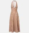 Faithfull Marais Gingham Halterneck Linen Midi Dress In Brown