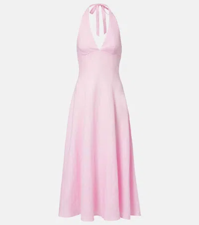 Faithfull Marais Halterneck Linen Midi Dress In Pink