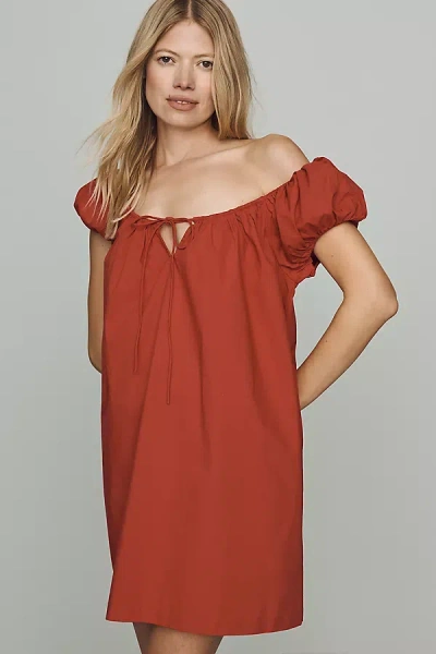 Faithfull Marblau Gathered Cotton-poplin Mini Dress In Red
