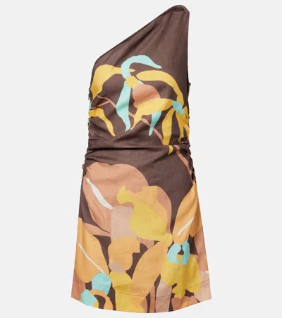 Faithfull Marga Floral One-shoulder Linen Minidress In Multi