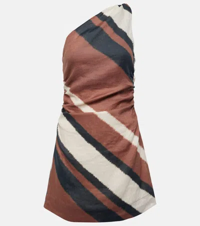 Faithfull Marga Gathered Linen Minidress In Futura Stripe Chocolate