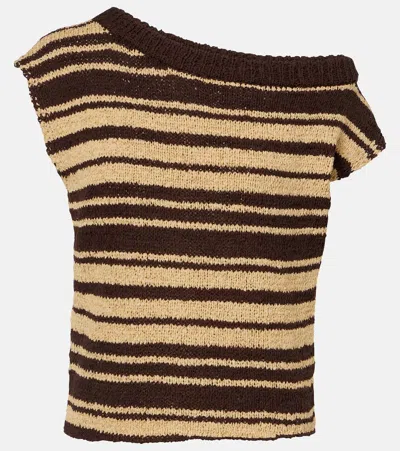 Faithfull Micah Striped Cotton-blend Top In Brown