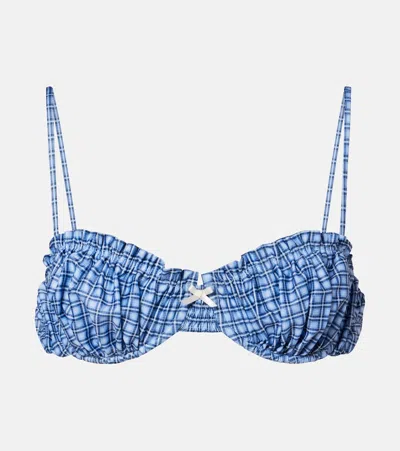 Faithfull Moana Checked Bikini Top In Blue