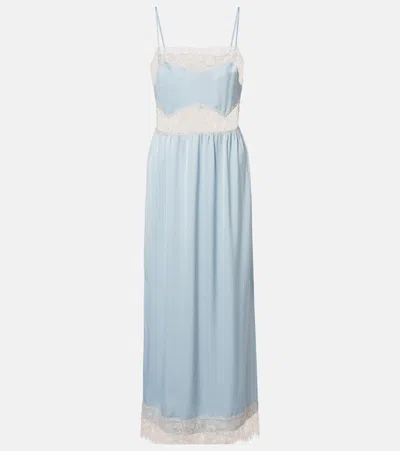 Faithfull Morris Lace-trimmed Satin Midi Dress In Blue