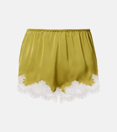 Faithfull Norden Lace-trimmed Satin Shorts In Green