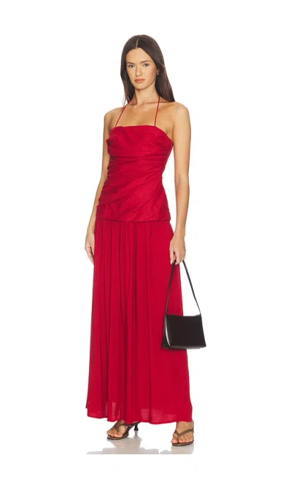 Faithfull Notte Ruched-bodice Maxi Dress In Red