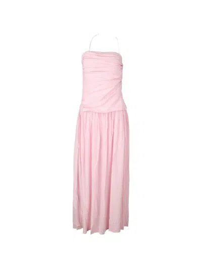 Faithfull Notte Ruched Linen Maxi Dress In Pink