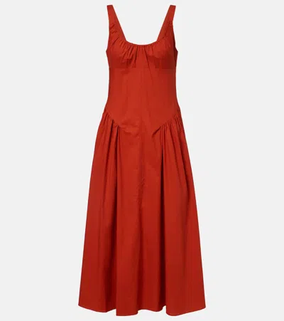 Faithfull Olas Cotton Midi Dress In Red