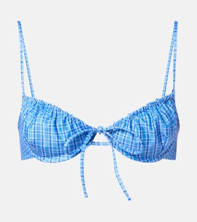 Faithfull Ombra Checked Bikini Top In Blue
