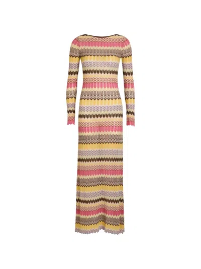 Faithfull Pedro Chevron-knit Long-sleeve Maxi Dress In Multi