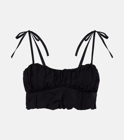 Faithfull Pelea Ruched Cotton Crop Top In Black