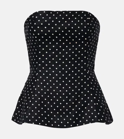 Faithfull Petro Polka-dot Peplum Linen Top In Black