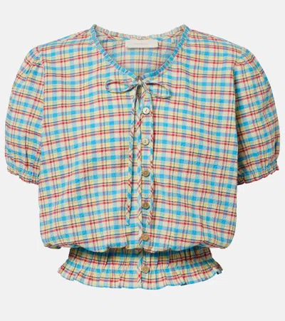 Faithfull Santana Checked Cotton-blend Top In Multi