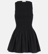 Faithfull Shirred Cotton Minidress In Black