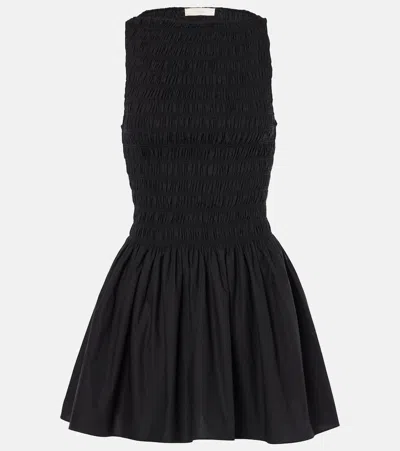 Faithfull Shirred Cotton Minidress In Black