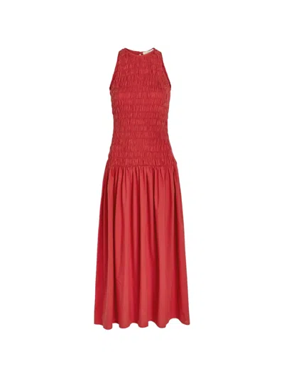 Faithfull Shirred Sleeveless Midi Dress In Red
