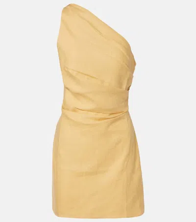 Faithfull Simona One-shoulder Linen Minidress In Yellow