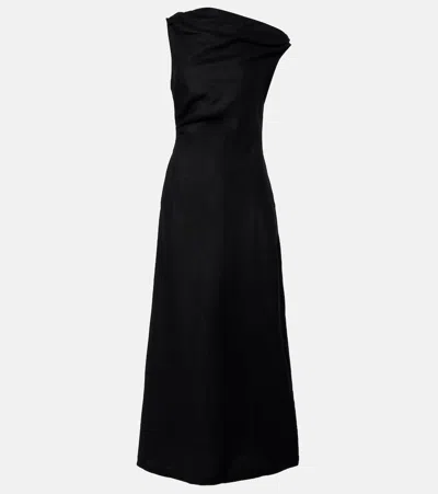 Faithfull Sius Asymmetric Linen Midi Dress In Black