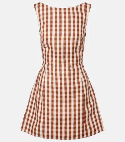 Faithfull Sofia Gingham Linen Minidress In Brown