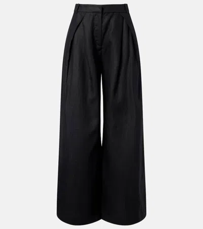 Faithfull Sofia Pleated Linen Wide-leg Pants In Black
