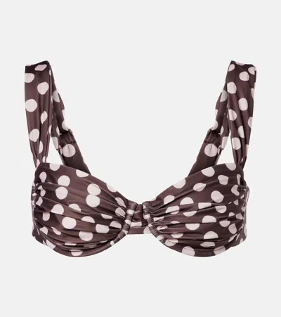 Faithfull Sol Gathered Polka-dot Bikini Top In Brown