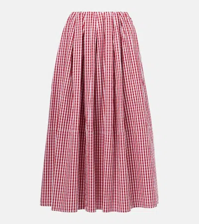 Faithfull Solinas Gingham Cotton Poplin Midi Skirt In Red