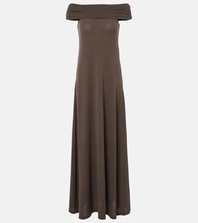 Faithfull Sophie Off-shoulder Maxi Dress In Brown