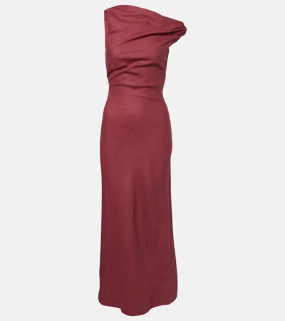 Faithfull Suis Asymmetric Linen Maxi Dress In Red