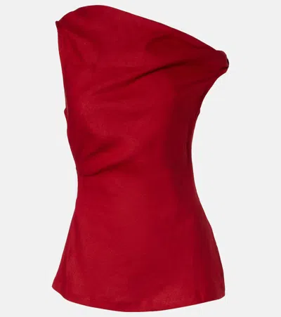 Faithfull Suis One-shoulder Linen Top In Red