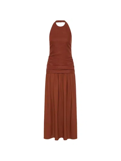 Faithfull Tali Ruched Maxi Dress In Brown
