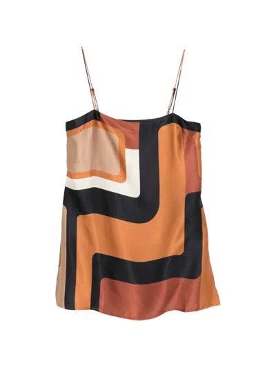 Faithfull The Brand Aina Geometric-pattern Blouse In Orange