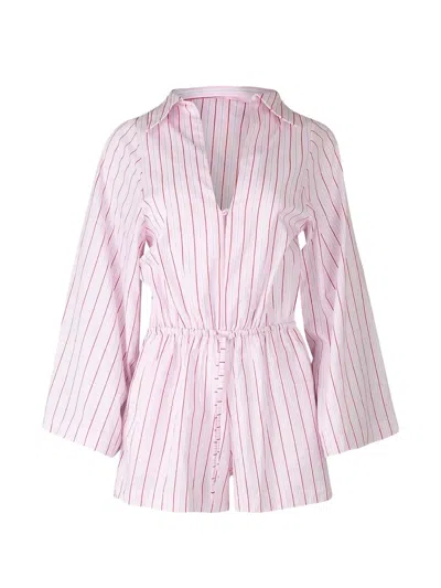 Faithfull The Brand Aksel Striped Tie-waist Playsuit In Pink