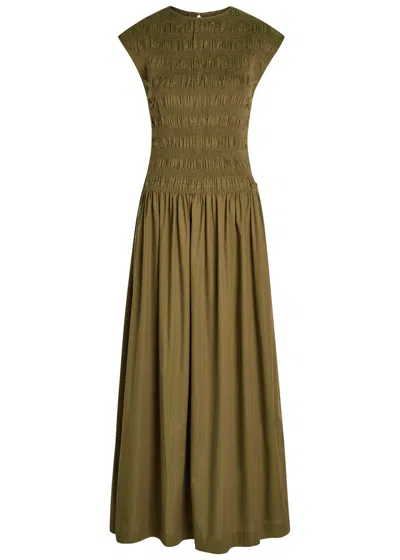 Faithfull The Brand Ale Smocked Cotton Midi Dress In Green