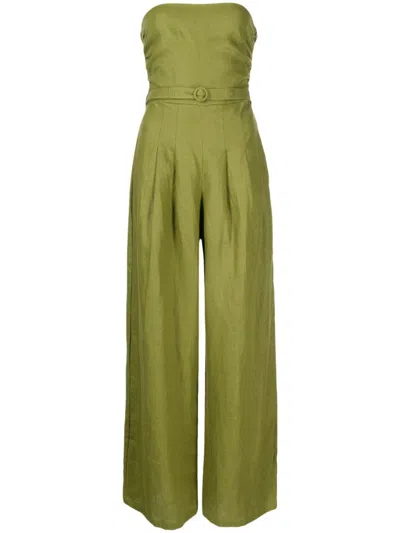 Faithfull The Brand Alegrias Strapless Belted Linen Jumpsuit In Green