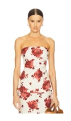 Faithfull The Brand Alexa Floral-print Strapless Linen Top In Cecile Floral & Garnet