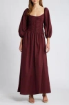 Faithfull The Brand Alma Balloon Sleeve Maxi Dress In Bordeaux