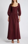 Faithfull The Brand Alma Balloon Sleeve Maxi Dress In Bordeaux