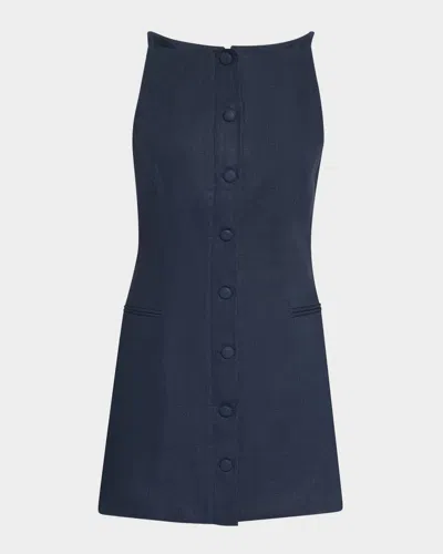 Faithfull The Brand Ambra Button-front Mini Dress In Blue