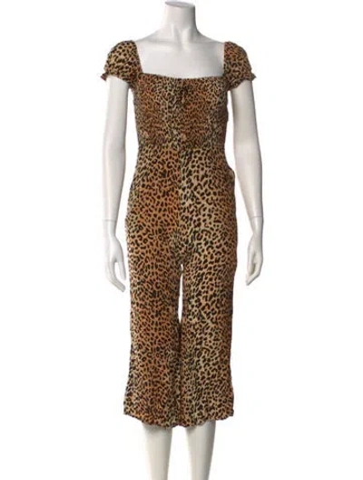Pre-owned Faithfull The Brand Animal Print Square Neckline Romper In Neutral