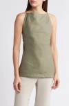 Faithfull The Brand Antibes Sleeveless Tie Back Linen Top In Khaki