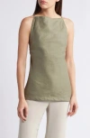 Faithfull The Brand Antibes Sleeveless Tie Back Linen Top In Khaki