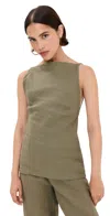 Faithfull The Brand Antibes Sleeveless Tie Back Linen Top In Khaki