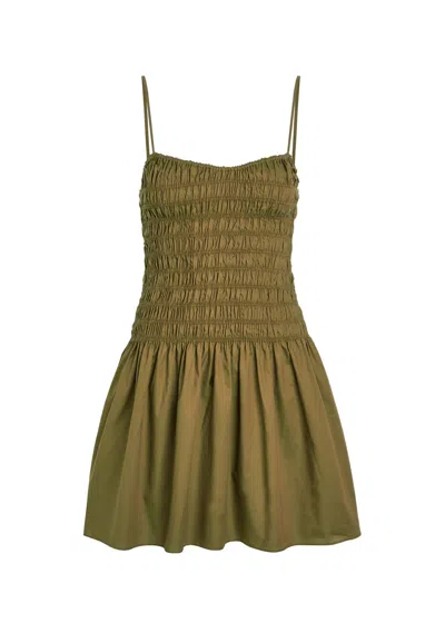 Faithfull The Brand Araceli Shirred Cotton Mini Dress In Green