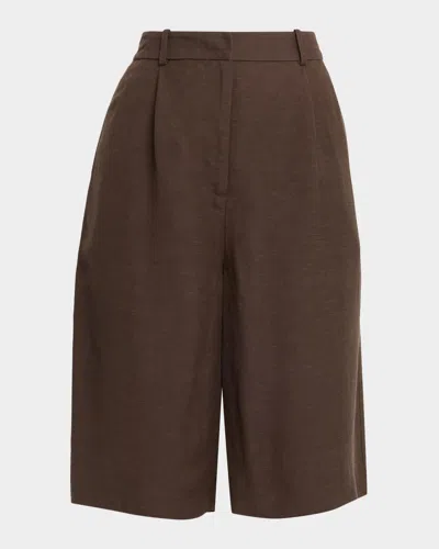 Faithfull The Brand Astrid Linen-blend Bermuda Shorts In Brown