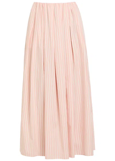 Faithfull The Brand Astrid Striped Cotton-poplin Midi Skirt In Pink