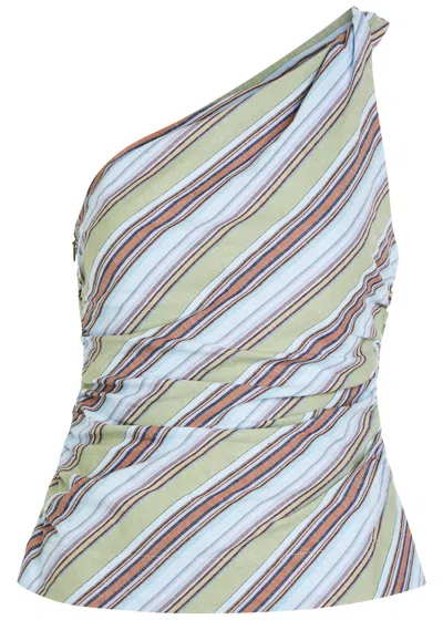 Faithfull The Brand Aurora Striped One-shoulder Cotton And Linen-blend Top In Blue