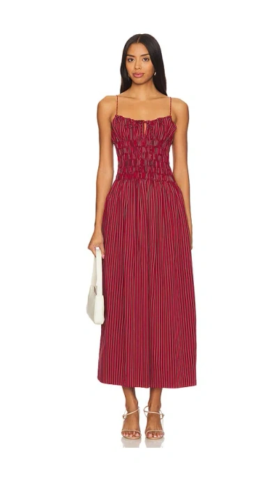 Faithfull The Brand Aya String Midi Dress In Wine Stripe